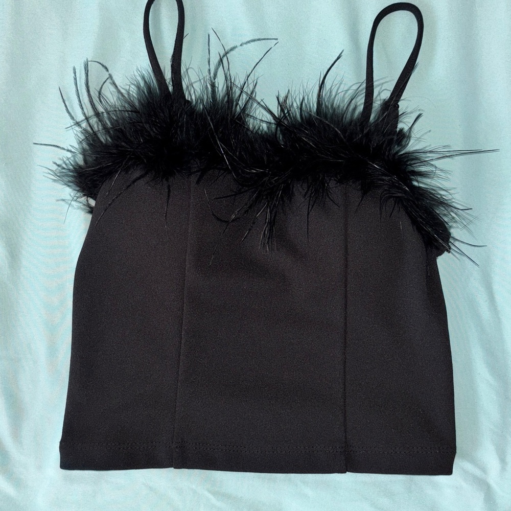 Black Feather Trim Cami Top
